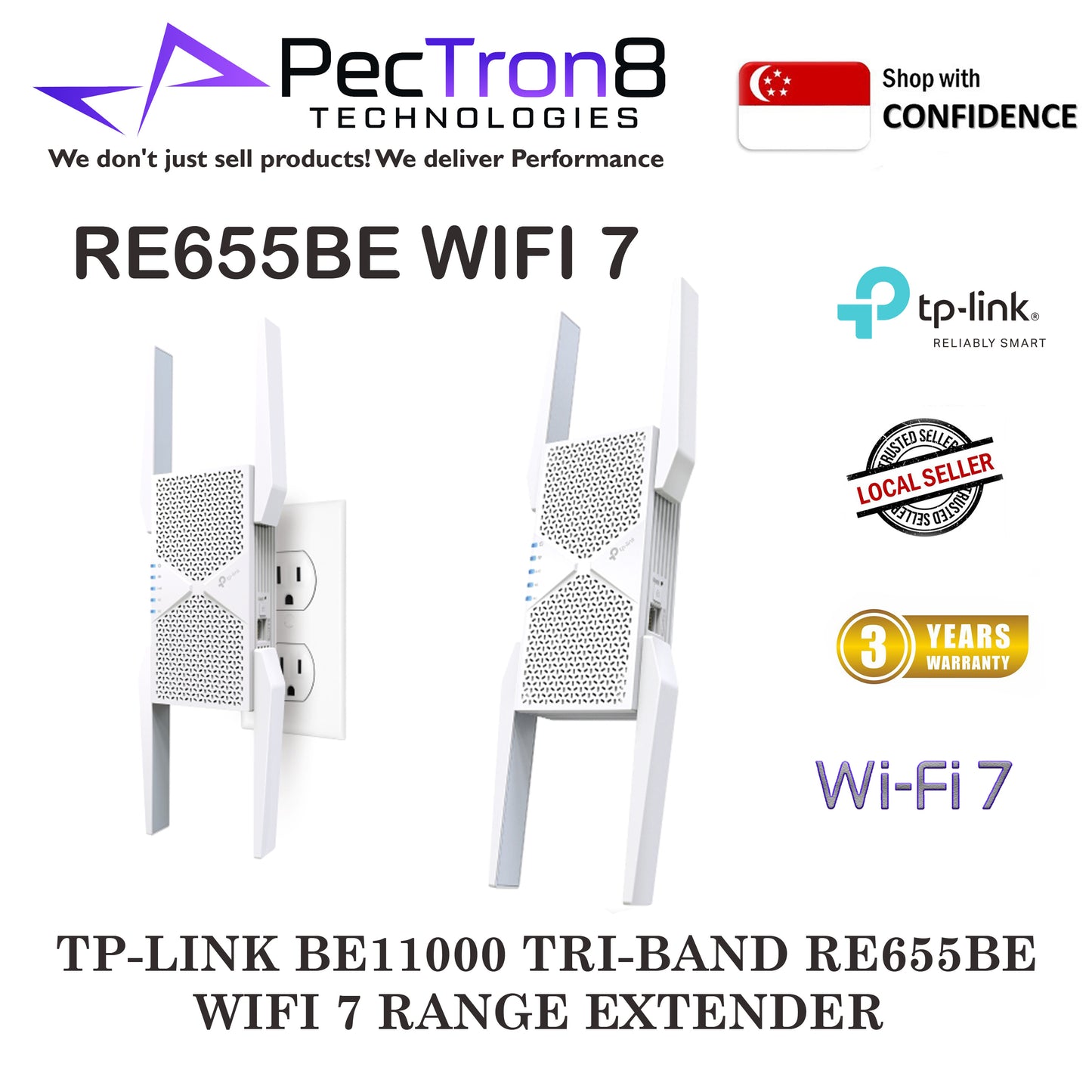 TP-Link RE655BE BE11000 Tri-Band Wi-Fi 7 Range WiFi7 Extender