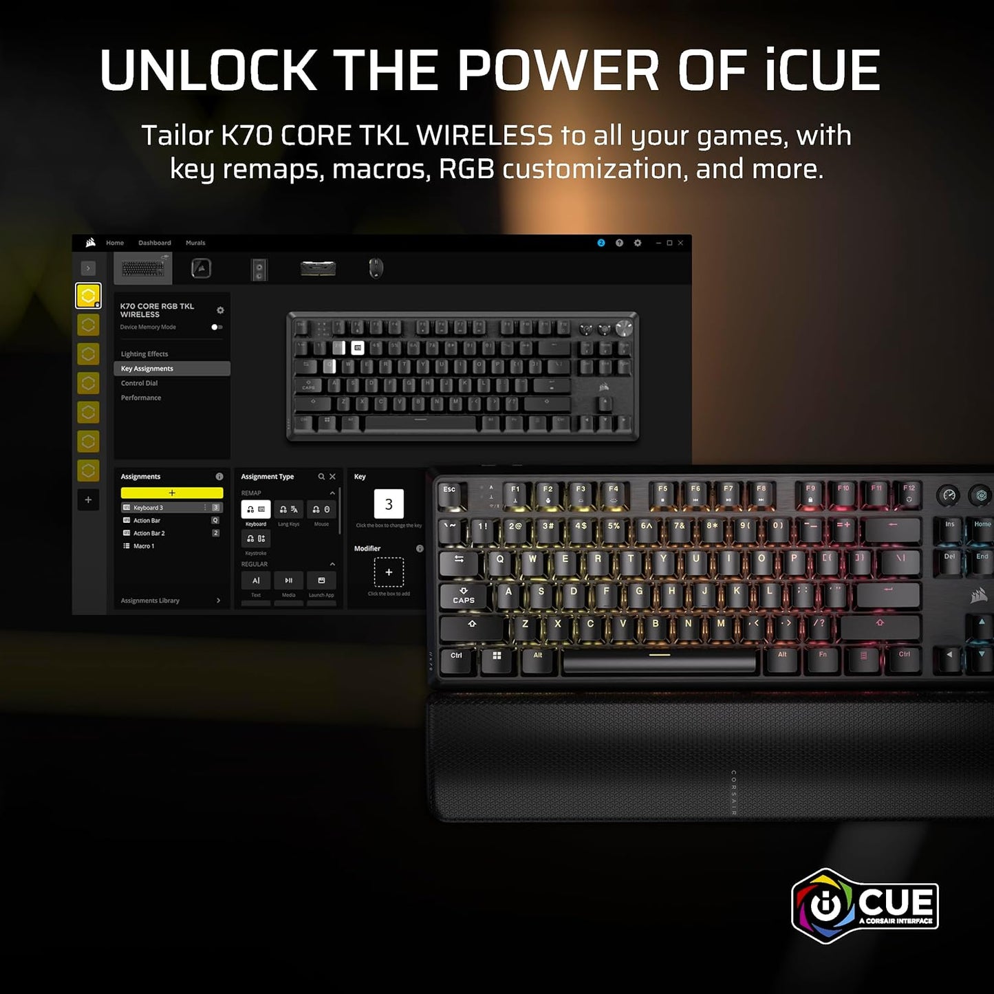 CORSAIR K70 CORE TKL WIRELESS RGB Mechanical Gaming Keyboard - CORSAIR MLX Red v2 Linear Switches