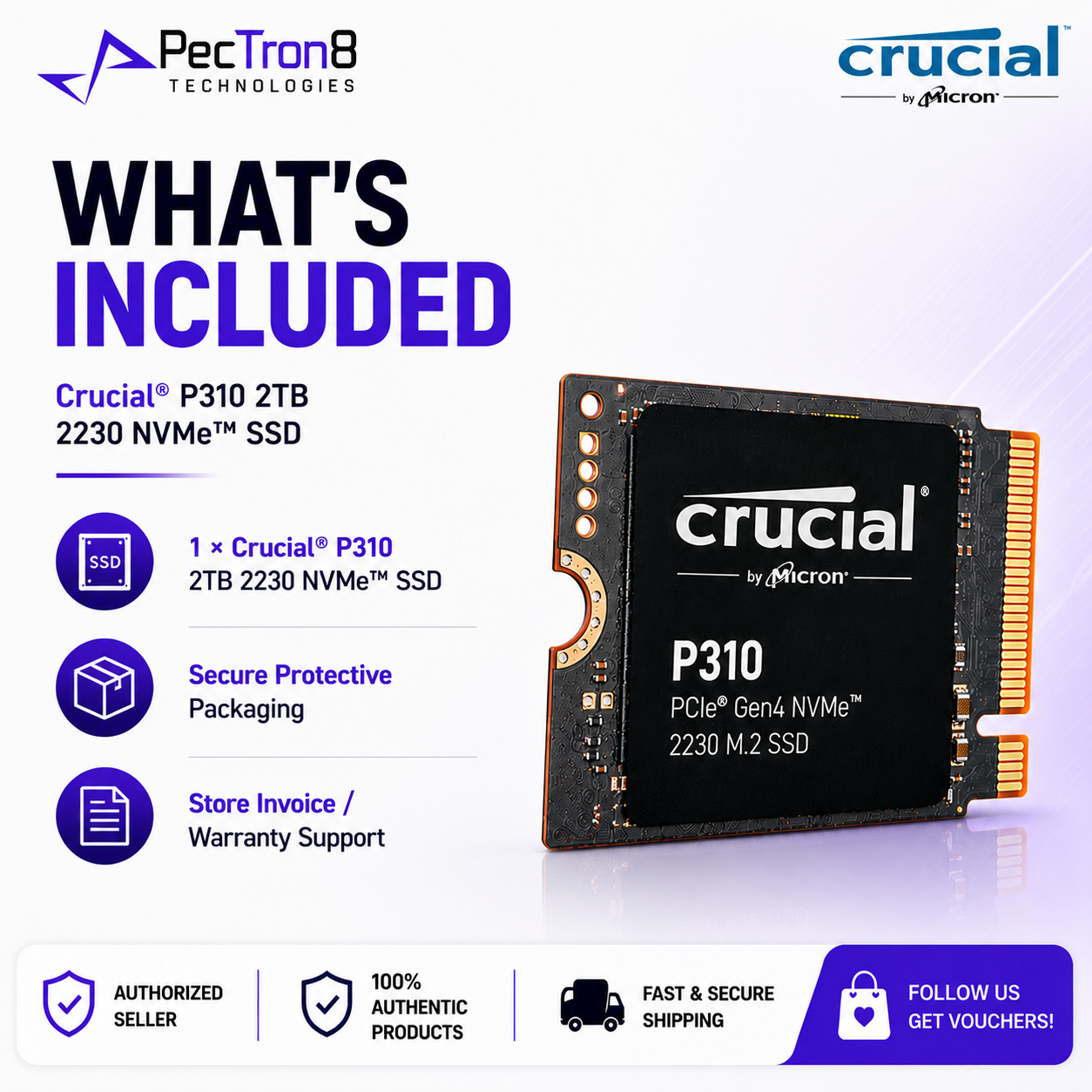 Crucial P310 2TB PCIe Gen4 NVMe M.2 2230 SSD for Compatible Handhelds, Laptops & Mini PCs