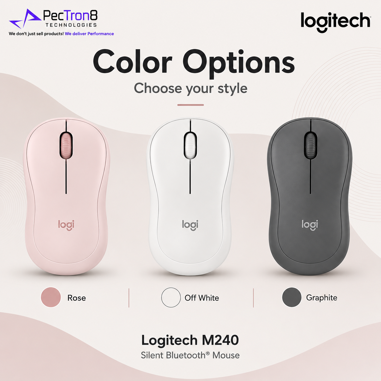 Logitech M240 Silent Wireless Mouse, Off White / Graphite / Rose, Compact Bluetooth Mouse
