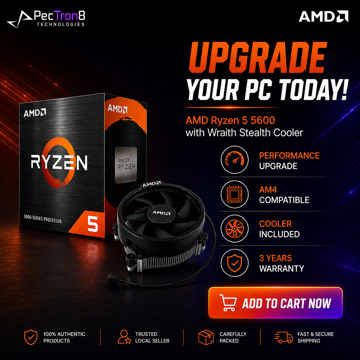 AMD Ryzen 5 5600 Processor with Wraith Stealth Cooler AM4 6 Core 12 Thread 4.4GHz 35MB Cache