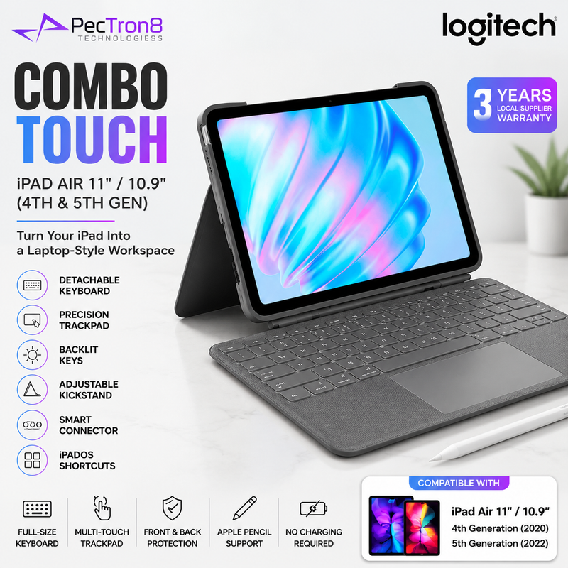 Logitech Combo Touch iPad Air 11-inch/10.9-inch Keyboard Case with Trackpad, Backlit Keys, Smart Connector, iPad Air 4th & 5th Gen 920-012627