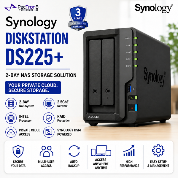 Synology DiskStation DS225+ 2-Bay NAS Storage Server, 2.5GbE Network, RAID Data Protection, Private Cloud Backup, HDD & SSD Support