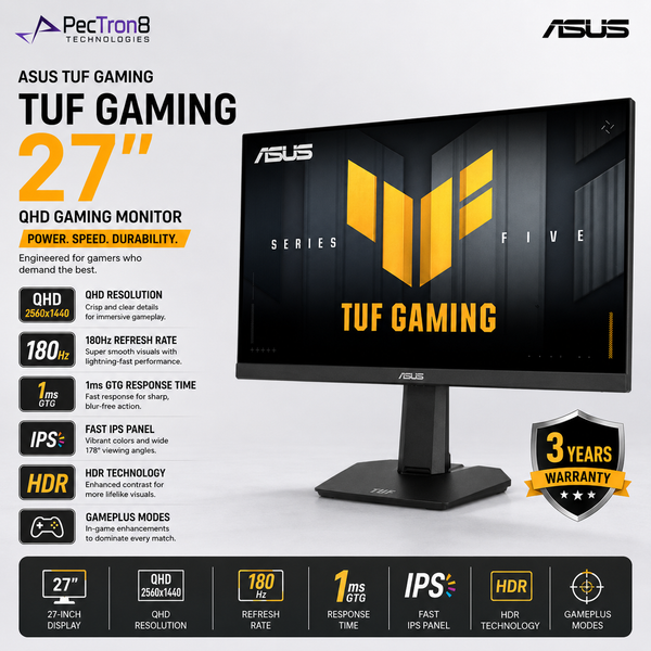 ASUS TUF Gaming VG27AQ5F 27-Inch QHD Fast IPS Gaming Monitor, 220Hz, 0.3ms, HDR10, FreeSync Premium, G-SYNC Compatible, ELMB Sync