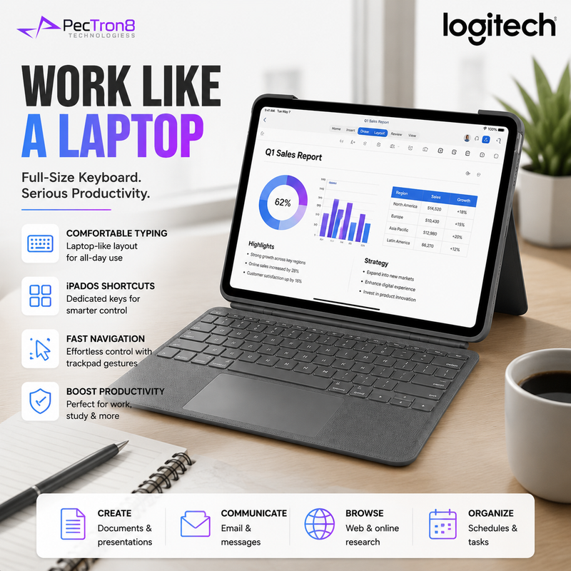 Logitech Combo Touch iPad Air 11-inch/10.9-inch Keyboard Case with Trackpad, Backlit Keys, Smart Connector, iPad Air 4th & 5th Gen 920-012627