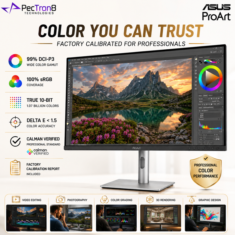 ASUS ProArt Display OLED PA279CDV 26.5-Inch 4K QD-OLED Professional Monitor, 120Hz, 0.1ms, 99% DCI-P3, Delta E < 1.5, USB-C 96W, Auto KVM
