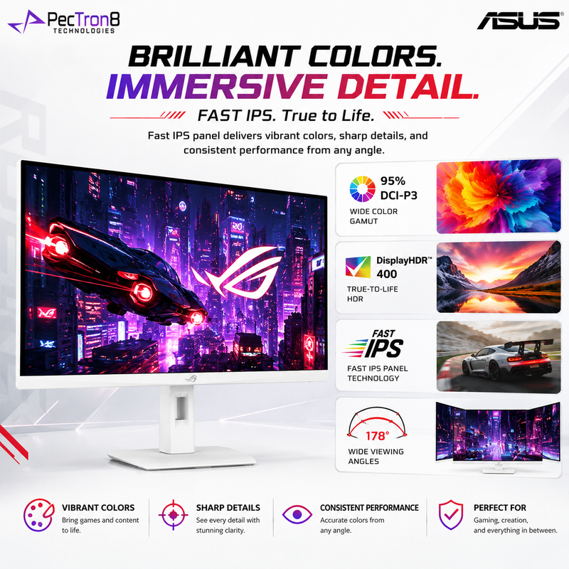 ASUS ROG Strix XG27ACSR-W 27-Inch QHD Fast IPS Gaming Monitor, 180Hz, 1ms GTG, DisplayHDR 400, USB-C, G-SYNC Compatible, FreeSync Premium, White