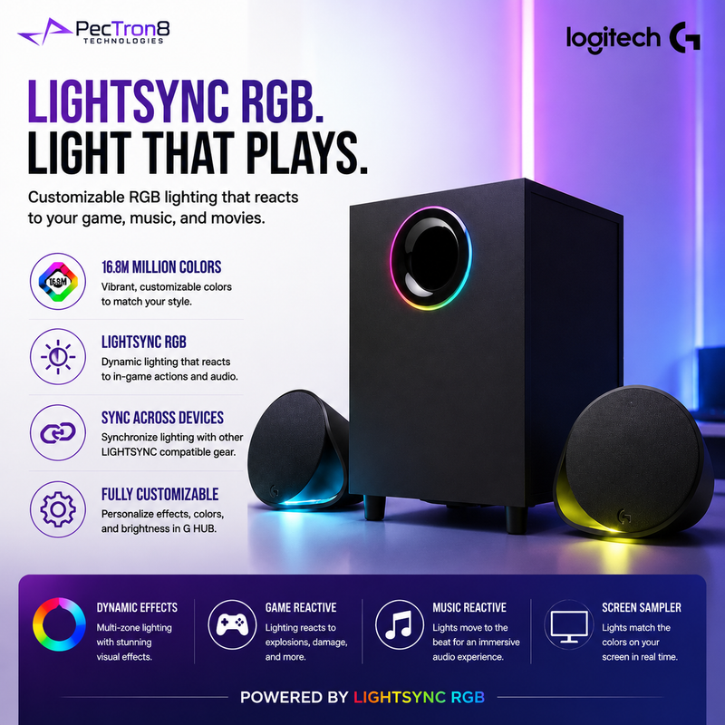 Logitech G560 LIGHTSYNC RGB PC Gaming Speaker 2.1 Channel 240W Peak Power DTS:X Ultra Surround Sound Bluetooth USB Gaming Audio System