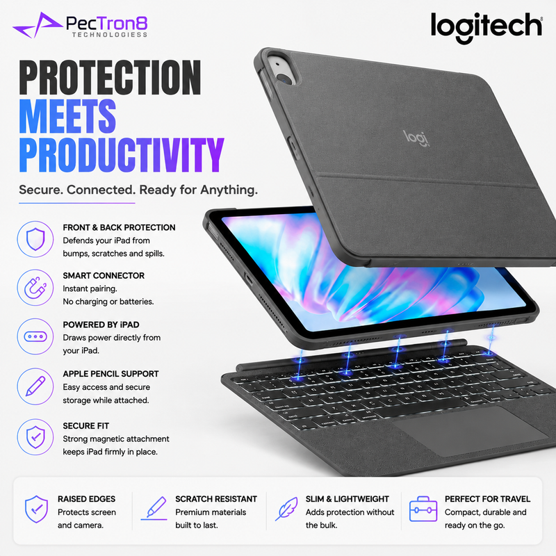 Logitech Combo Touch iPad Air 11-inch/10.9-inch Keyboard Case with Trackpad, Backlit Keys, Smart Connector, iPad Air 4th & 5th Gen 920-012627