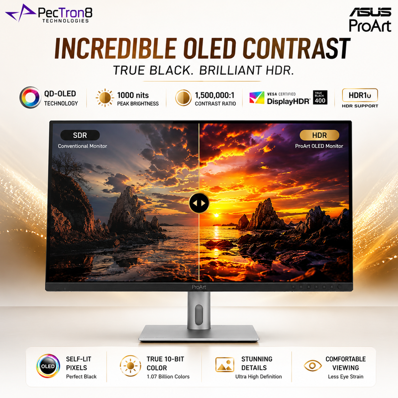 ASUS ProArt Display OLED PA279CDV 26.5-Inch 4K QD-OLED Professional Monitor, 120Hz, 0.1ms, 99% DCI-P3, Delta E < 1.5, USB-C 96W, Auto KVM