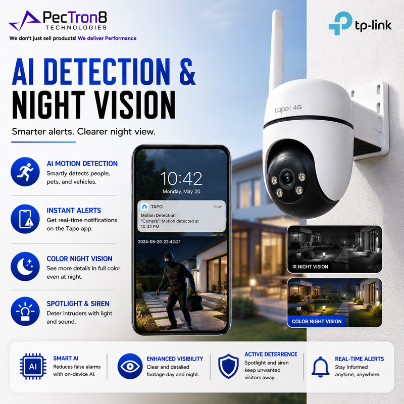 TP-Link Tapo C501GW 4G LTE Outdoor Pan Tilt Security Camera | 1080p Full HD | AI Person & Vehicle Detection | Full-Color Night Vision | IP66 Weatherproof | Two-Way Audio | microSD up to 512GB