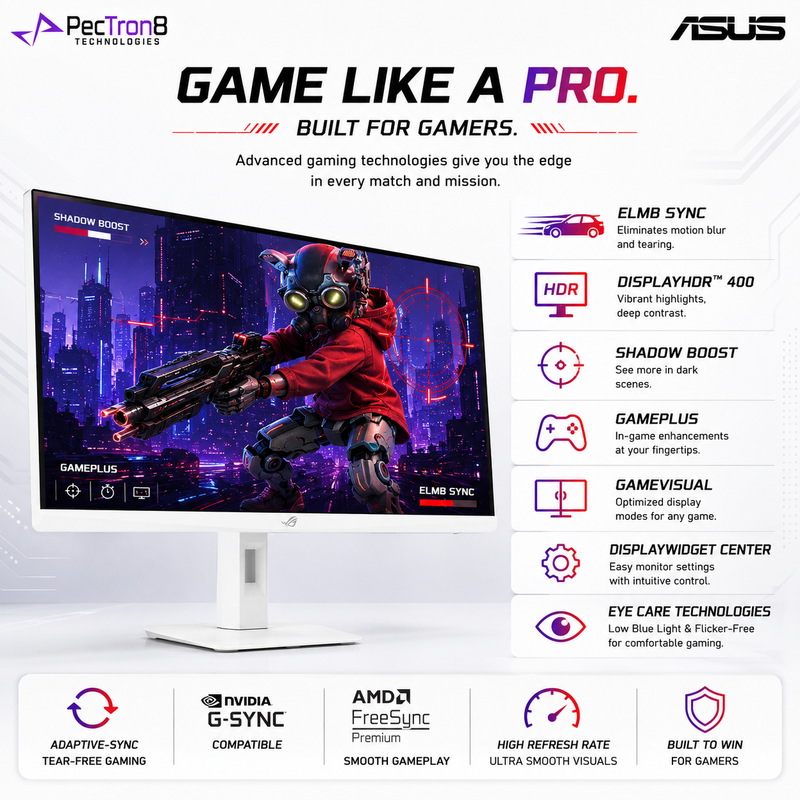 ASUS ROG Strix XG27ACSR-W 27-Inch QHD Fast IPS Gaming Monitor, 180Hz, 1ms GTG, DisplayHDR 400, USB-C, G-SYNC Compatible, FreeSync Premium, White