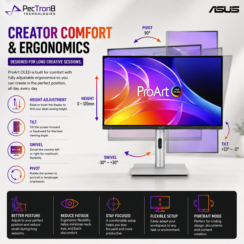 ASUS ProArt Display OLED PA279CDV 26.5-Inch 4K QD-OLED Professional Monitor, 120Hz, 0.1ms, 99% DCI-P3, Delta E < 1.5, USB-C 96W, Auto KVM