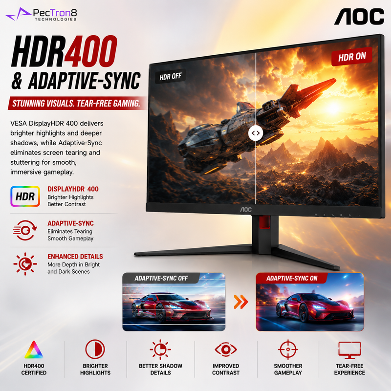 AOC Q27G4S 27 Inch QHD Fast IPS Gaming Monitor 320Hz 0.3ms MPRT HDR400 Adaptive-Sync Height Adjustable HDMI 2.1 DisplayPort 1.4