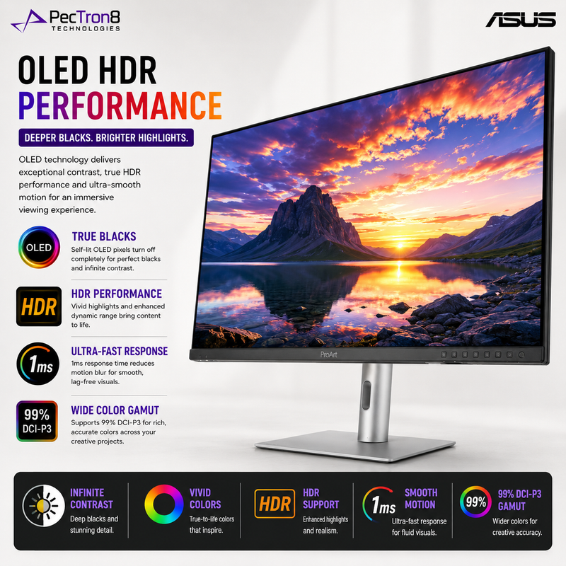 ASUS ProArt Display OLED PA279CDV 26.5-Inch 4K QD-OLED Professional Monitor, 120Hz, 0.1ms, 99% DCI-P3, Delta E < 1.5, USB-C 96W, Auto KVM