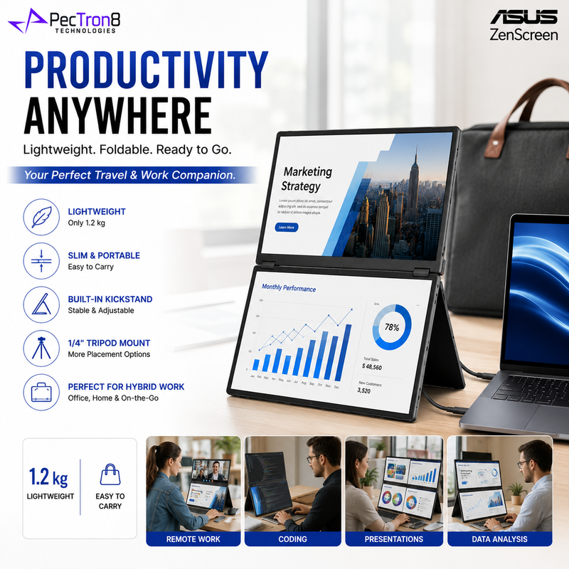 ASUS ZenScreen Duo MB14FCD Dual 14-Inch WUXGA IPS Portable Monitor, 360° Foldable, USB-C Power Pass-Through, Mini HDMI, Auto Rotation