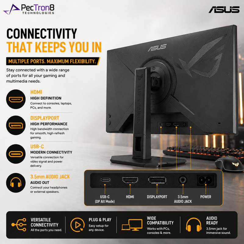 ASUS TUF Gaming VG27AQ5F 27-Inch QHD Fast IPS Gaming Monitor, 220Hz, 0.3ms, HDR10, FreeSync Premium, G-SYNC Compatible, ELMB Sync