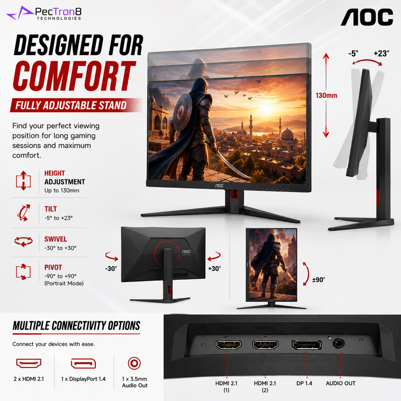 AOC Q27G4S 27 Inch QHD Fast IPS Gaming Monitor 320Hz 0.3ms MPRT HDR400 Adaptive-Sync Height Adjustable HDMI 2.1 DisplayPort 1.4