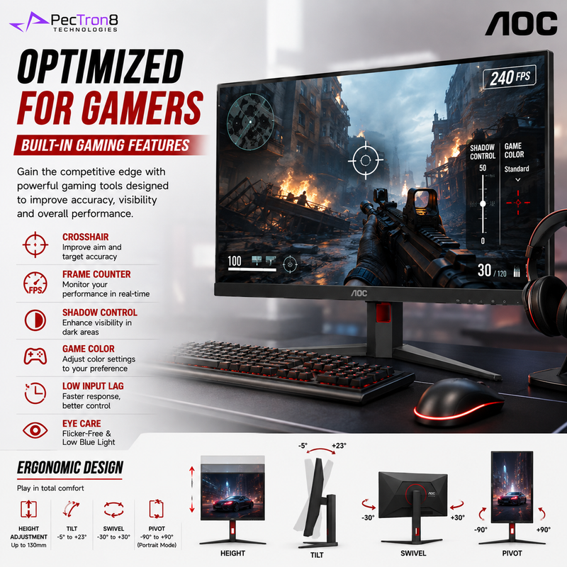AOC Q27G4S 27 Inch QHD Fast IPS Gaming Monitor 320Hz 0.3ms MPRT HDR400 Adaptive-Sync Height Adjustable HDMI 2.1 DisplayPort 1.4