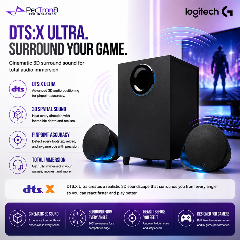 Logitech G560 LIGHTSYNC RGB PC Gaming Speaker 2.1 Channel 240W Peak Power DTS:X Ultra Surround Sound Bluetooth USB Gaming Audio System