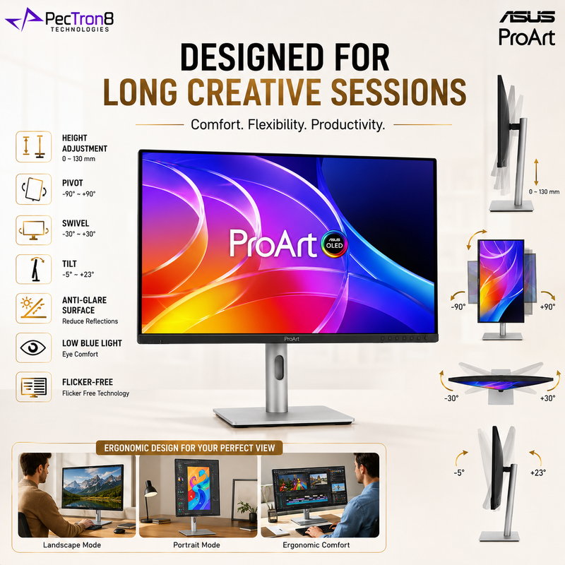 ASUS ProArt Display OLED PA279CDV 26.5-Inch 4K QD-OLED Professional Monitor, 120Hz, 0.1ms, 99% DCI-P3, Delta E < 1.5, USB-C 96W, Auto KVM