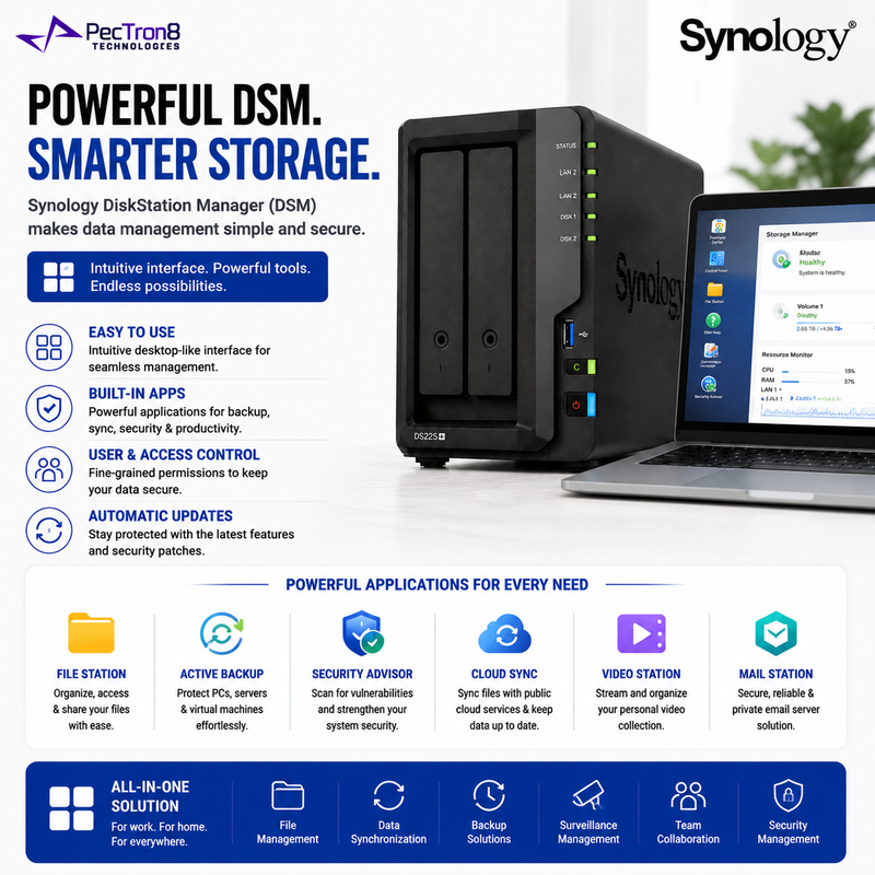 Synology DiskStation DS225+ 2-Bay NAS Storage Server, 2.5GbE Network, RAID Data Protection, Private Cloud Backup, HDD & SSD Support