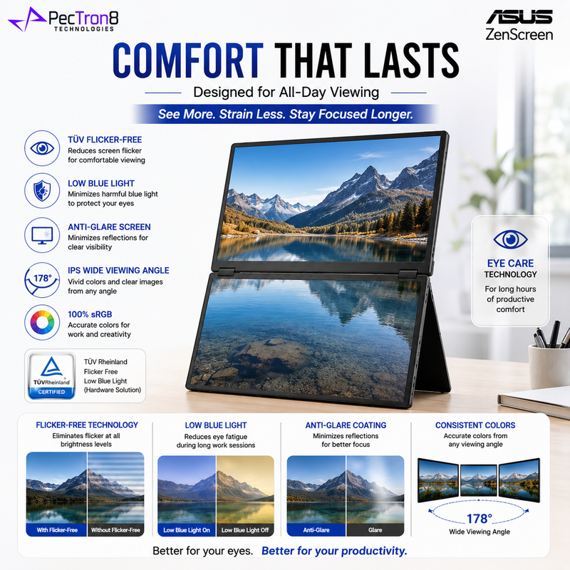 ASUS ZenScreen Duo MB14FCD Dual 14-Inch WUXGA IPS Portable Monitor, 360° Foldable, USB-C Power Pass-Through, Mini HDMI, Auto Rotation