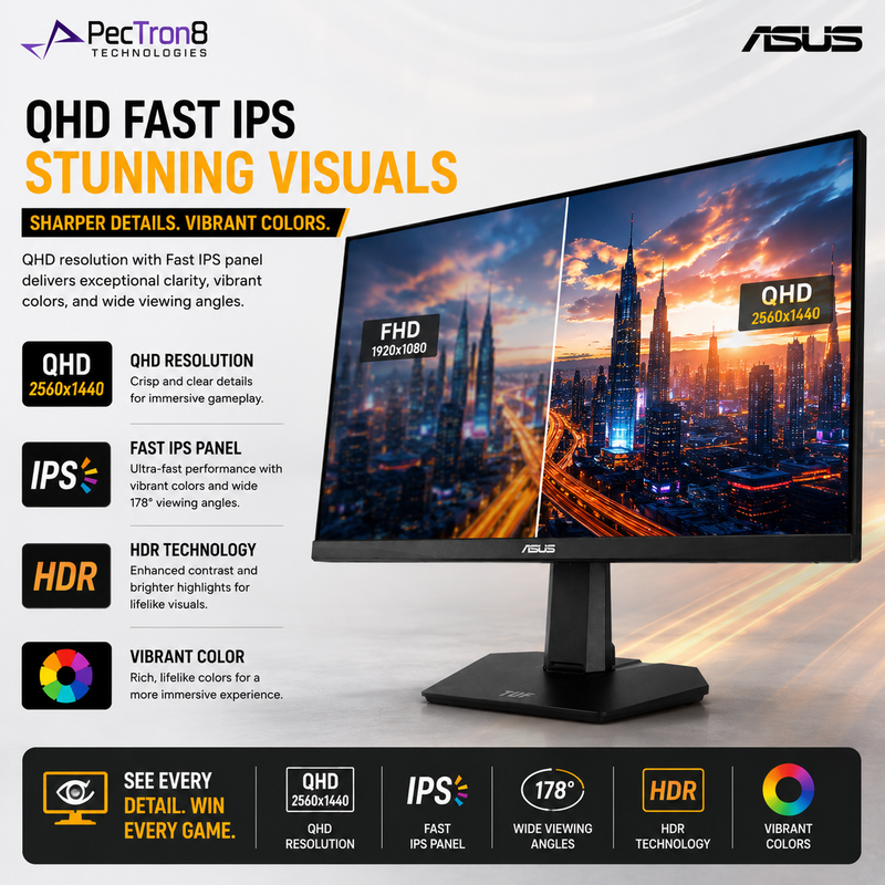 ASUS TUF Gaming VG27AQ5F 27-Inch QHD Fast IPS Gaming Monitor, 220Hz, 0.3ms, HDR10, FreeSync Premium, G-SYNC Compatible, ELMB Sync