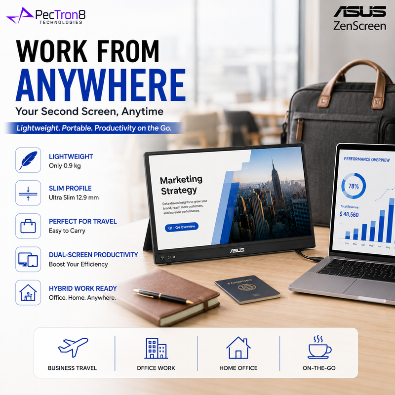 ASUS ZenScreen MB16AHVE 15.6-Inch Full HD IPS Portable Monitor, USB-C, Mini HDMI, Built-in Speakers, Kickstand, Eye Care