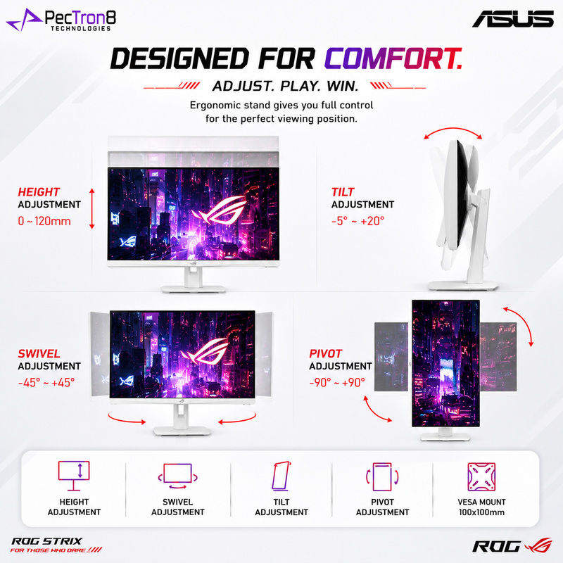 ASUS ROG Strix XG27ACSR-W 27-Inch QHD Fast IPS Gaming Monitor, 180Hz, 1ms GTG, DisplayHDR 400, USB-C, G-SYNC Compatible, FreeSync Premium, White