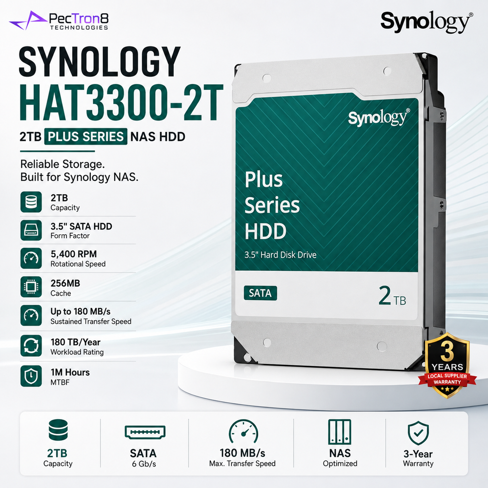 Synology HAT3300-2T 2TB Plus Series 3.5" SATA NAS Hard Drive 5400RPM 256MB Cache 180MB/s HDD