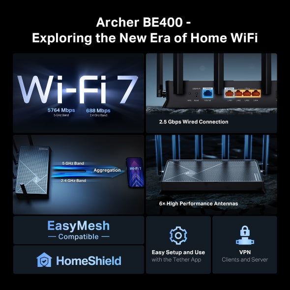 TP-LINK ARCHER BE400 DUAL BAND WIFI ROUTER