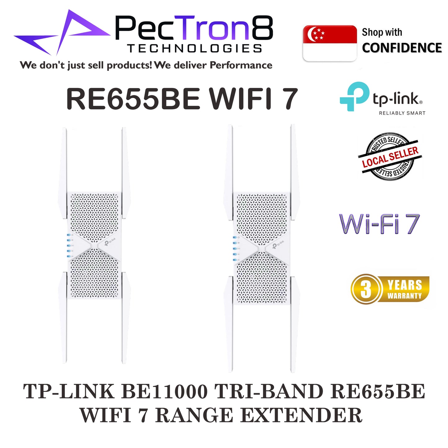 TP-Link RE655BE BE11000 Tri-Band Wi-Fi 7 Range WiFi7 Extender