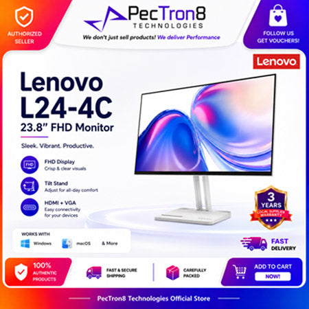 Lenovo L24-4C 23.8 Inch FHD Monitor HDMI VGA Audio Out Tilt Stand