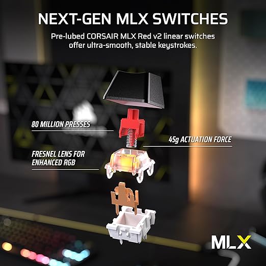 CORSAIR K70 CORE TKL WIRELESS RGB Mechanical Gaming Keyboard - CORSAIR MLX Red v2 Linear Switches