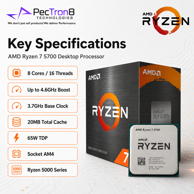 AMD Ryzen 7 5700 Desktop Processor 8 Cores 16 Threads AM4 Up to 4.6GHz with Wraith Spire Cooler