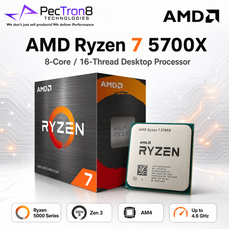 AMD Ryzen 7 5700X AM4 Desktop Processor 8C/16T 4.6GHz Boost 32MB Cache 65W CPU No Cooler Included