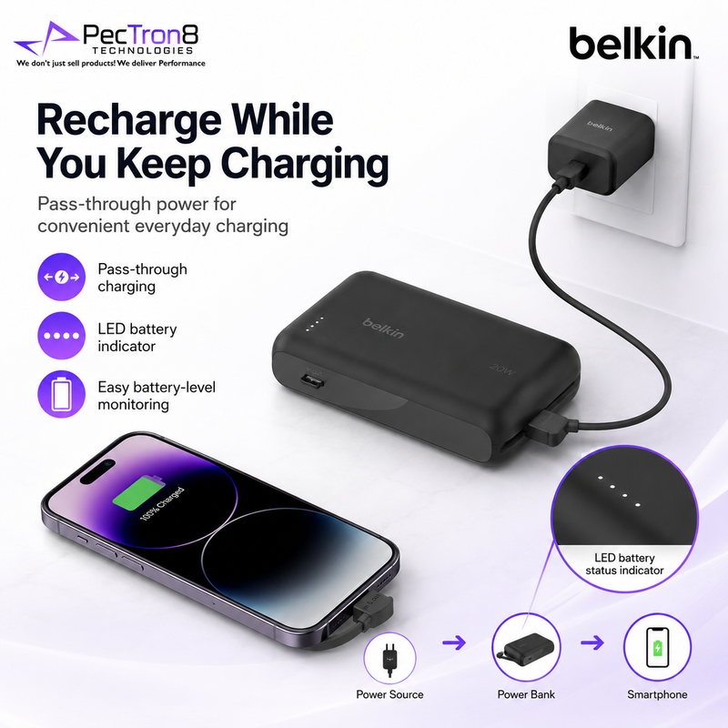 Belkin BoostCharge Power Bank 10K 10000mAh 20W Fast Charging Built-In USB-C Cable
