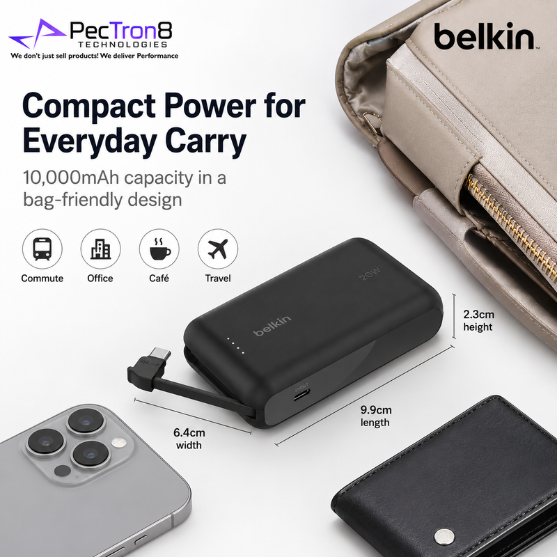 Belkin BoostCharge Power Bank 10K 10000mAh 20W Fast Charging Built-In USB-C Cable