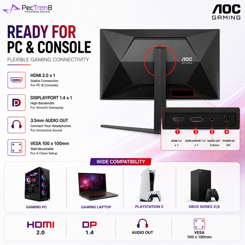 AOC CQ32G4 31.5" Curved QHD Gaming Monitor 180Hz 0.5ms | 1500R VA | HDR10 | Adaptive Sync | HDMI 2.0 | DP 1.4 | HAS VESA