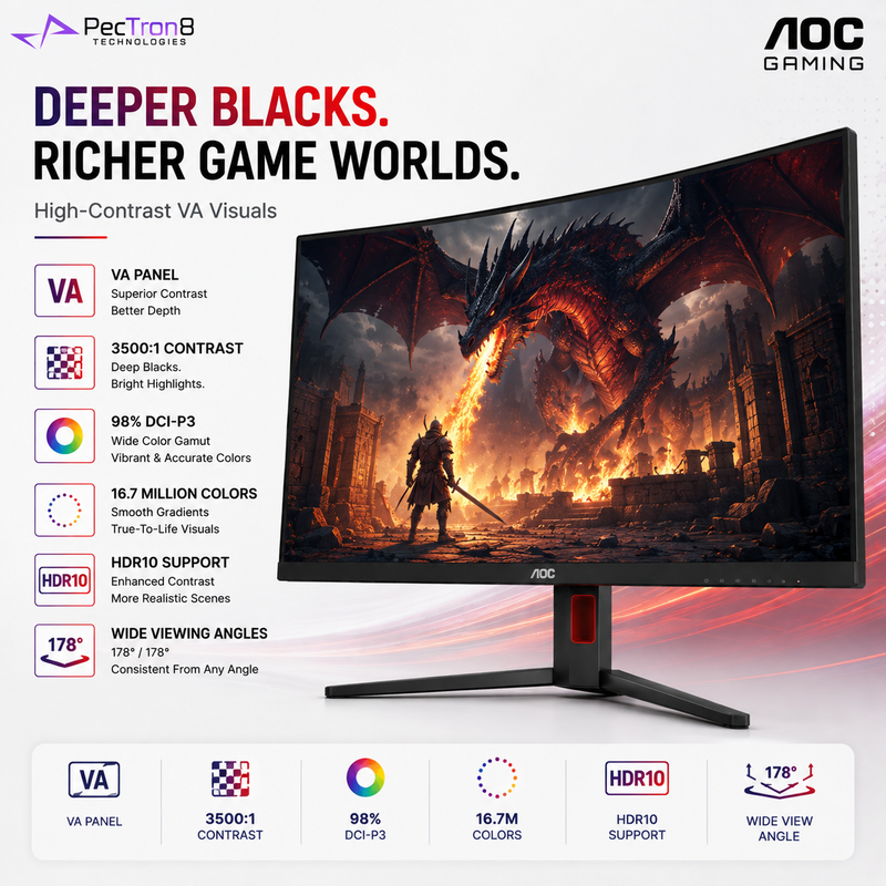 AOC CQ32G4 31.5" Curved QHD Gaming Monitor 180Hz 0.5ms | 1500R VA | HDR10 | Adaptive Sync | HDMI 2.0 | DP 1.4 | HAS VESA