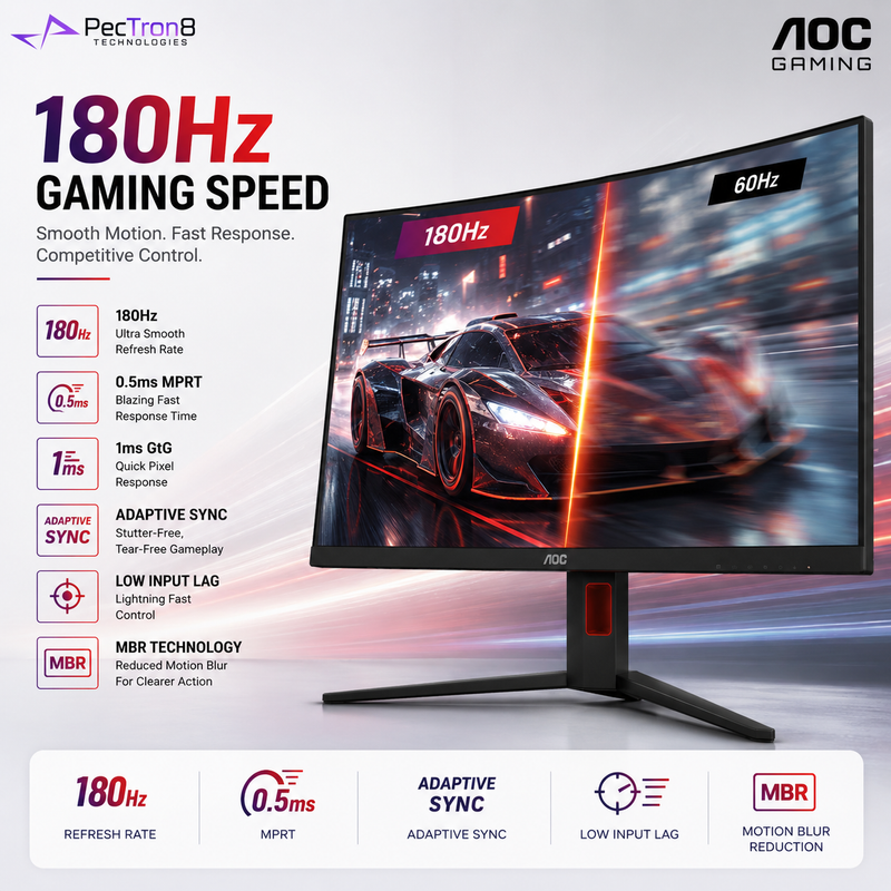 AOC CQ32G4 31.5" Curved QHD Gaming Monitor 180Hz 0.5ms | 1500R VA | HDR10 | Adaptive Sync | HDMI 2.0 | DP 1.4 | HAS VESA