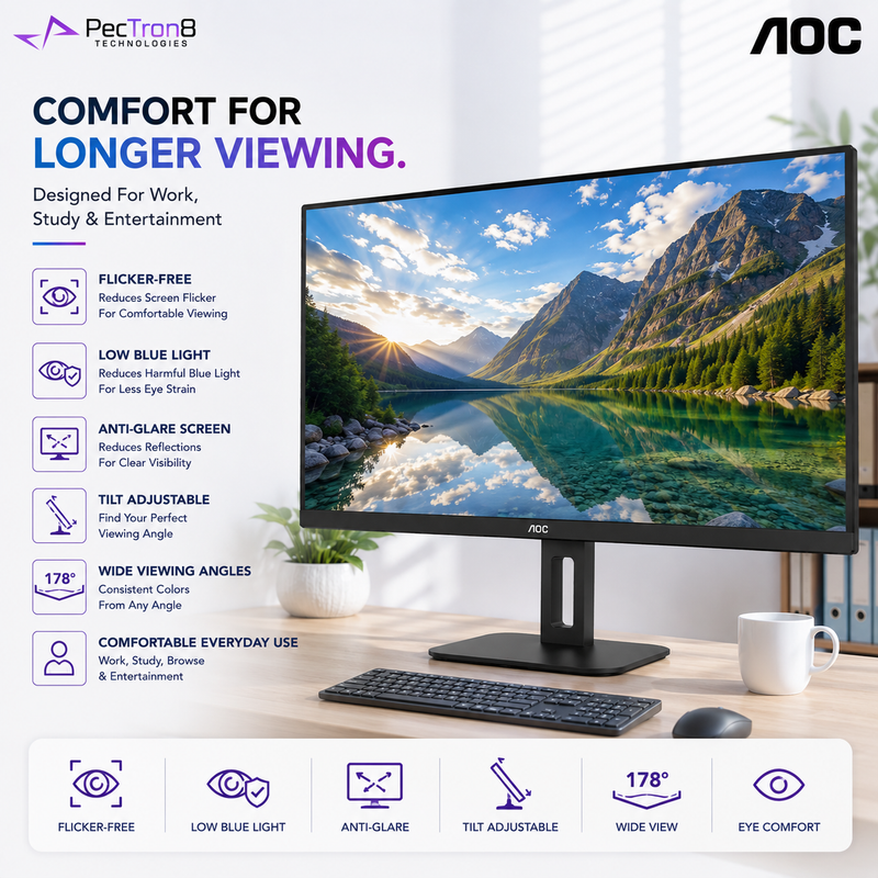 AOC Q32V5E 31.5" IPS QHD 100Hz Monitor | 1ms MPRT | HDR10 | Adaptive Sync | HDMI 2.0 ×2 | DP 1.4 | VESA