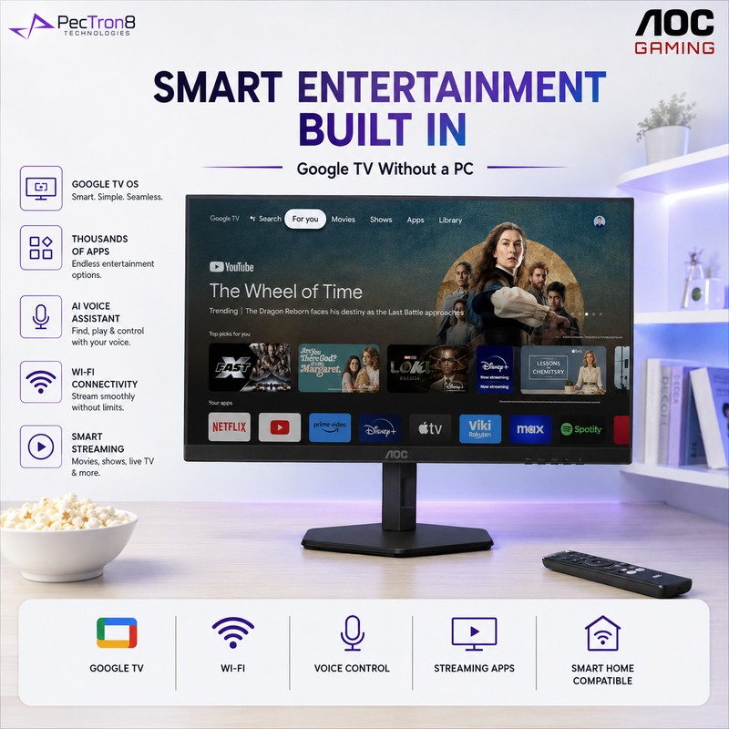 AOC Q27G4XY 27" Smart Gaming Monitor QHD Fast VA 180Hz 1ms | Google TV OS | Adaptive Sync | Dolby Audio | USB-C 65W | DP 1.4