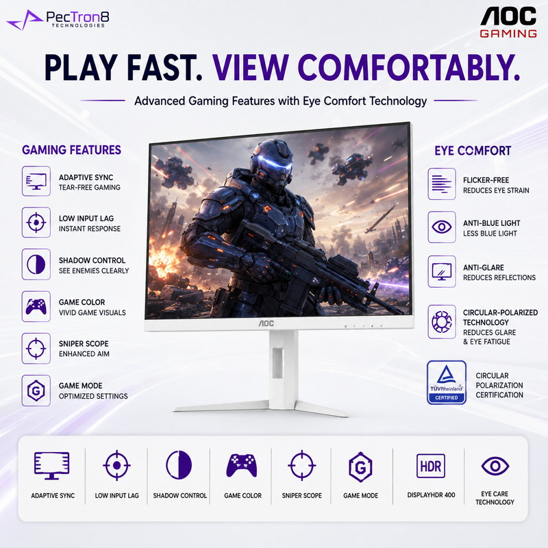 AOC Q27G4SL/WS 27" White Fast IPS QHD Gaming Monitor 320Hz 0.3ms | Adaptive Sync | HDR400 | HDMI 2.1 ×2 | DP 1.4 | PIP/PBP | HAS Pivot VESA