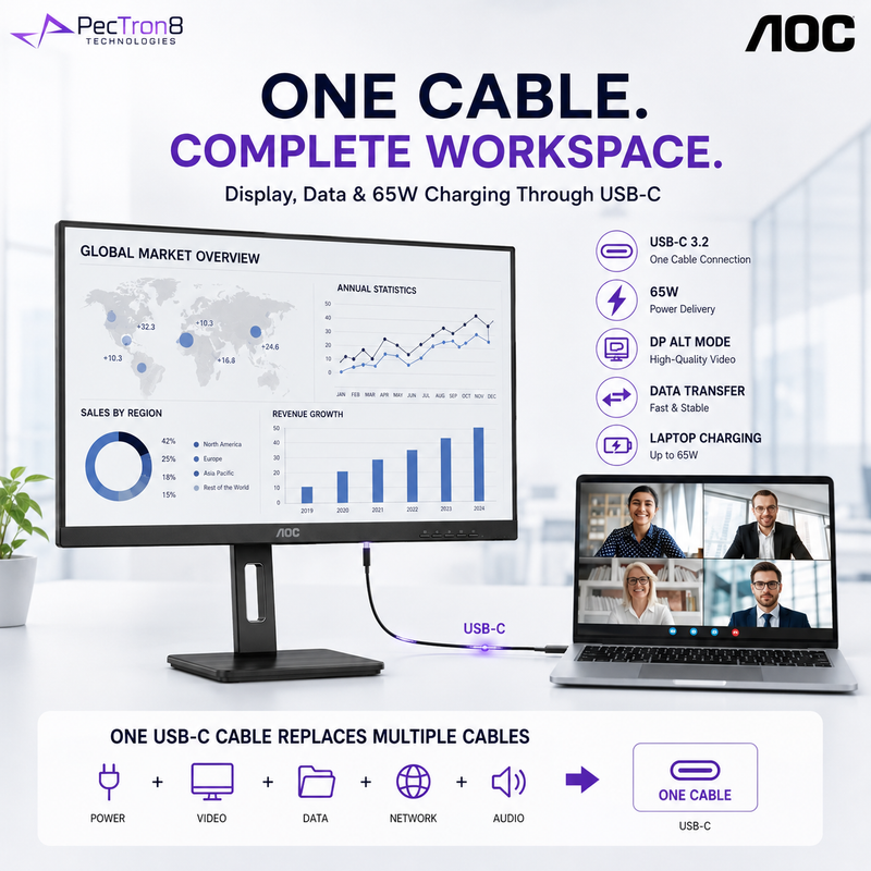 AOC Q27P3CV 27" IPS QHD Professional Monitor 75Hz | USB-C 65W PD | HDMI ×2 | DP In/Out | RJ45 | USB Hub | HAS Pivot VESA