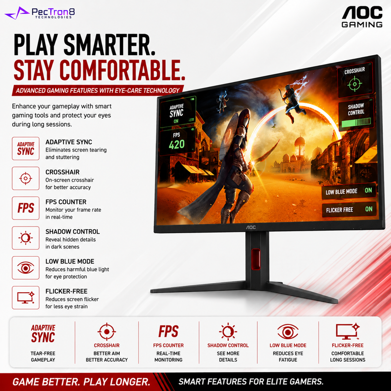 AOC 25G4K 24.5" Fast IPS Gaming Monitor FHD 420Hz 0.3ms | Adaptive Sync | HDMI 2.0 ×2 | DP 1.4 | HAS Swivel Pivot