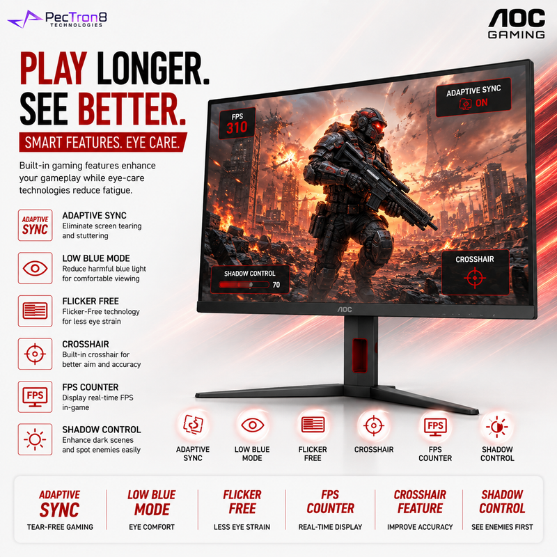 AOC 25G4S 24.5" Fast IPS Gaming Monitor FHD 310Hz OC | HDMI 2.0 ×2 | DisplayPort 1.4 | Adaptive Sync | HAS Pivot VESA