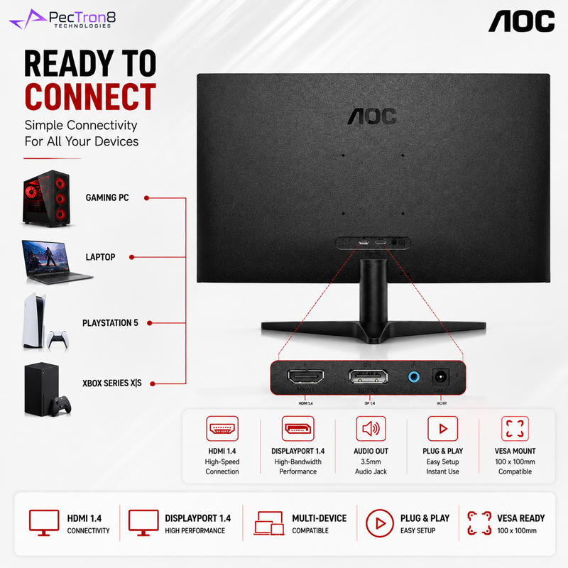AOC 25B36X 24.5" IPS Gaming Monitor FHD 144Hz 0.5ms Adaptive Sync | HDMI 1.4 | DisplayPort 1.4 | Flicker-Free | Low Blue