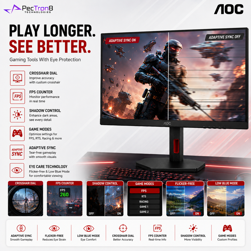 AOC 24G4ZR 23.8" Fast IPS Gaming Monitor FHD 260Hz | HDMI 2.0 ×2 | DisplayPort 1.4 | Adaptive Sync | HAS Pivot VESA